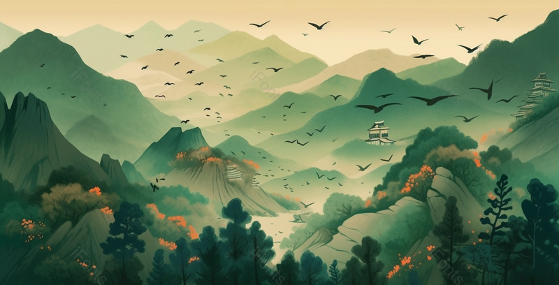 春天清明时节杜鹃花新中式淡彩中国风水墨画背景,插画/手绘图,插画/手绘图库,插画/手绘图下载,插画/手绘